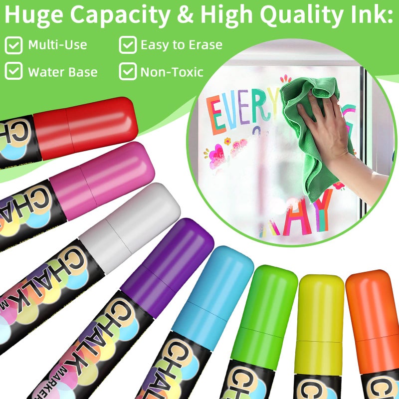 AKARUED Car Window Markers for Glass Washable: 8 Colors Car Markers Washable for Auto Windows with 15mm Wide Tips  Jumbo Liquid Chalk Marker Pen  Car Window Markers for Graduation Cars Decorations  Glass Sign - Image 3